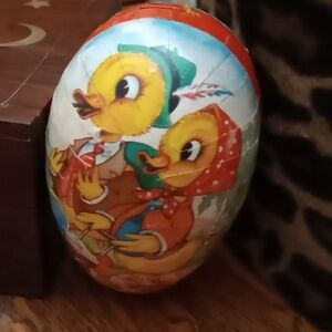 Vintage hand crafted chocolate egg candy container box made in Germany.